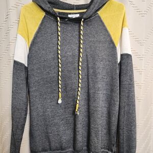 Maurices Gray and Yellow Colorblock Hoodie Sweater